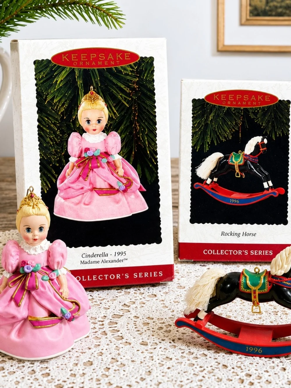 Keepsake Pink Princess Doll & Black Rocking Horse Ornament Set